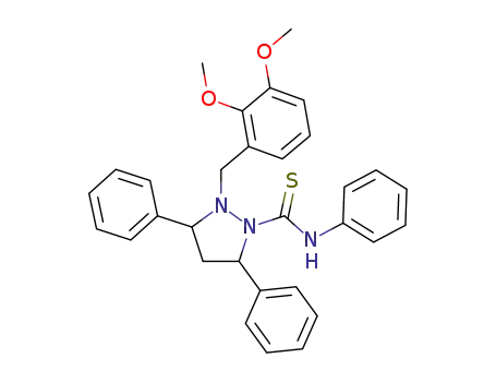 Molecular Structure of 89969-64-2 (1-Pyrazolidinecarbothioamide,
2-[(2,3-dimethoxyphenyl)methyl]-N,3,5-triphenyl-)