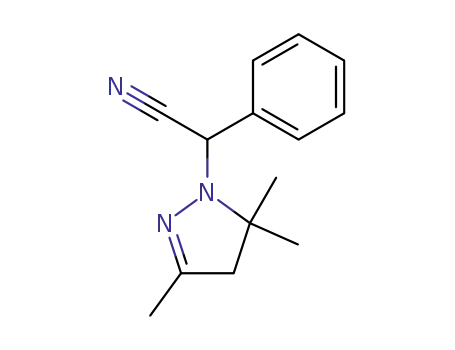 Molecular Structure of 89969-65-3 (1H-Pyrazole-1-acetonitrile, 4,5-dihydro-3,5,5-trimethyl-a-phenyl-)