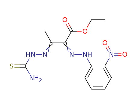 29783-74-2,ethyl (2Z)-3-(2-carbamothioylhydrazinylidene)-2-[2-(2-nitrophenyl)hydrazinylidene]butanoate,Butyricacid, 2,3-dioxo-, ethyl ester, 2-[(o-nitrophenyl)hydrazone],3-(thiosemicarbazone) (8CI); NSC 134634