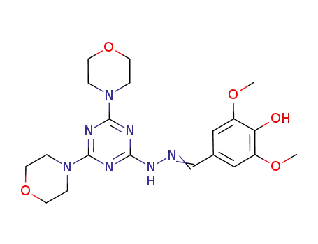 Molecular Structure of 321557-16-8 (Benzaldehyde, 4-hydroxy-3,5-dimethoxy-, 2-(4,6-di-4-morpholinyl-1,3,5-triazin-2-yl)hydrazone)