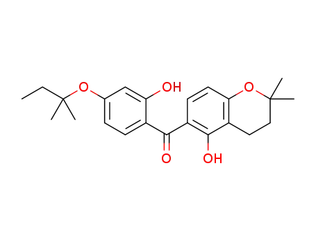 Molecular Structure of 1316308-41-4 ((5-hydroxy-2,2-dimethylchroman-6-yl)(2'-hydroxy-4'-(tertpentyloxy)phenyl)methanone)