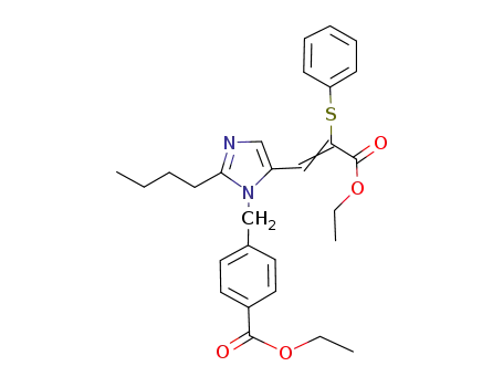 Molecular Structure of 220579-46-4 (4-[2-butyl-5-(2-ethoxycarbonyl-2-phenylsulfanyl-vinyl)-imidazol-1-ylmethyl]-benzoic acid ethyl ester)