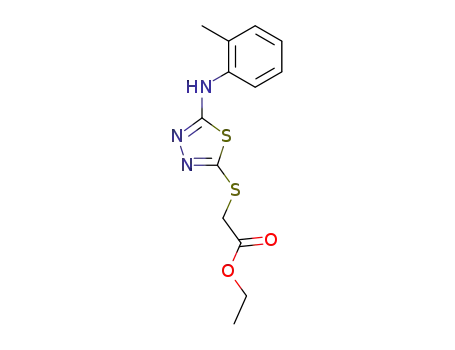 Molecular Structure of 52494-16-3 (Acetic acid, [[5-[(2-methylphenyl)amino]-1,3,4-thiadiazol-2-yl]thio]-, ethyl
ester)