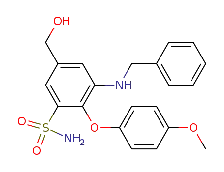 Molecular Structure of 62273-42-1 (Benzenesulfonamide,
5-(hydroxymethyl)-2-(4-methoxyphenoxy)-3-[(phenylmethyl)amino]-)