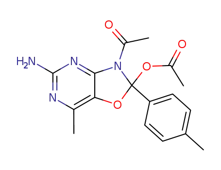 Molecular Structure of 61581-28-0 (Oxazolo[4,5-d]pyrimidin-2-ol,
3-acetyl-5-amino-2,3-dihydro-7-methyl-2-(4-methylphenyl)-, acetate
(ester))