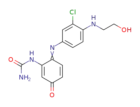 Molecular Structure of 56330-90-6 ({6-[(Z)-3-Chloro-4-(2-hydroxy-ethylamino)-phenylimino]-3-oxo-cyclohexa-1,4-dienyl}-urea)