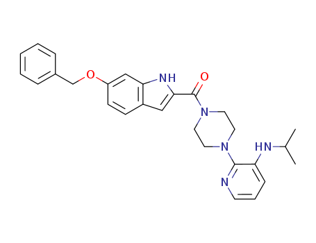 147920-10-3,[6-(benzyloxy)-1H-indol-2-yl]{4-[3-(propan-2-ylamino)pyridin-2-yl]piperazin-1-yl}methanone,Piperazine,1-[3-[(1-methylethyl)amino]-2-pyridinyl]-4-[[6-(phenylmethoxy)-1H-indol-2-yl]carbonyl]-(9CI)