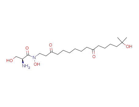 Molecular Structure of 130640-30-1 (Propanamide,2-amino-N,3-dihydroxy-N-(15-hydroxy-15-methyl-3,10-dioxohexadecyl)-, (2S)-)