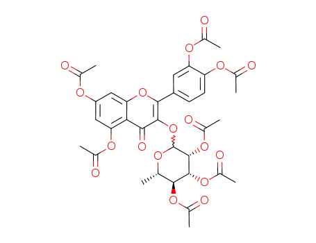 Molecular Structure of 19229-45-9 (Acetic acid 2-acetoxy-5-[5,7-diacetoxy-4-oxo-3-((3R,4R,5S,6S)-3,4,5-triacetoxy-6-methyl-tetrahydro-pyran-2-yloxy)-4H-chromen-2-yl]-phenyl ester)