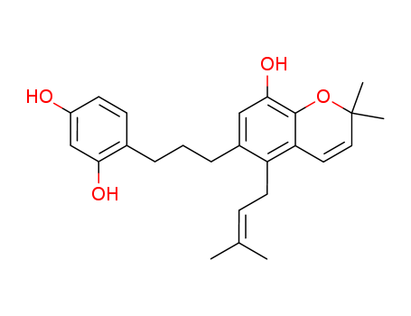 Molecular Structure of 104799-53-3 (1,3-Benzenediol,4-[3-[8-hydroxy-2,2-dimethyl-5-(3-methyl-2-buten-1-yl)-2H-1-benzopyran-6-yl]propyl]-)