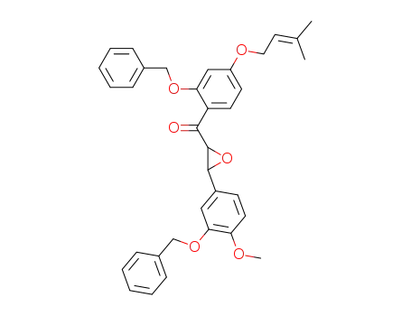 Molecular Structure of 93176-15-9 (Methanone,
[3-[4-methoxy-3-(phenylmethoxy)phenyl]oxiranyl][4-[(3-methyl-2-butenyl)
oxy]-2-(phenylmethoxy)phenyl]-)