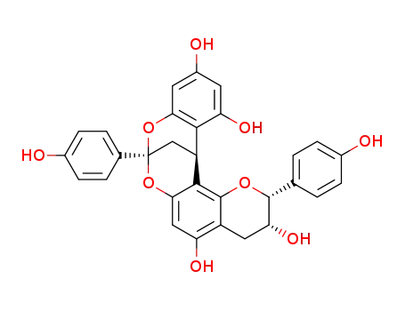 Molecular Structure of 88010-42-8 ((2R,3R,8S,14S)-2,8-bis(4-hydroxyphenyl)-3,4-dihydro-2H,14H-8,14-methanochromeno[7,8-d][1,3]benzodioxocine-3,5,11,13-tetrol)