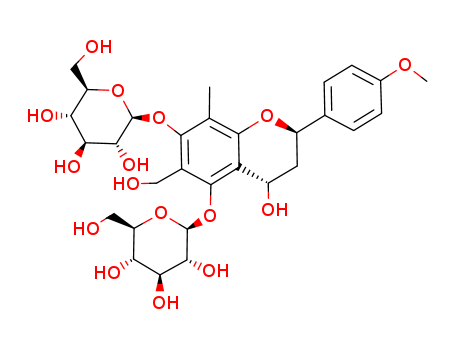 Molecular Structure of 101395-02-2 (b-D-Glucopyranoside,(2R,4S)-3,4-dihydro-4-hydroxy-6-(hydroxymethyl)-2-(4-methoxyphenyl)-8-methyl-2H-1-benzopyran-5,7-diylbis-)
