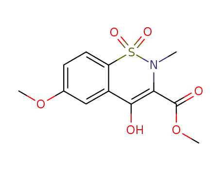 Molecular Structure of 91286-74-7 (2H-1,2-Benzothiazine-3-carboxylic acid,
4-hydroxy-6-methoxy-2-methyl-, methyl ester, 1,1-dioxide)
