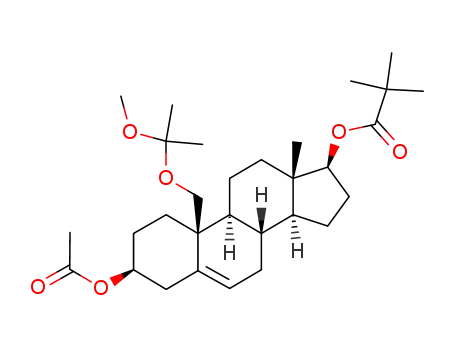 Molecular Structure of 98620-85-0 (2,2-Dimethyl-propionic acid (3S,8R,9S,10S,13S,14S,17S)-3-acetoxy-10-(1-methoxy-1-methyl-ethoxymethyl)-13-methyl-2,3,4,7,8,9,10,11,12,13,14,15,16,17-tetradecahydro-1H-cyclopenta[a]phenanthren-17-yl ester)