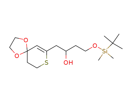 Molecular Structure of 144617-49-2 (7-(4-tert-Butyldimethylsiloxy-2-hydroxybutyl)-1,4-dioxa-8-thiaspiro<4.5>dec-6-ene)