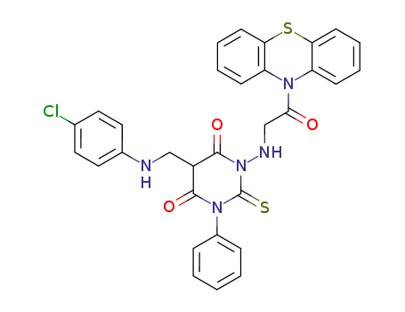 Molecular Structure of 141177-52-8 (5-{[(4-chlorophenyl)amino]methyl}-1-{[2-oxo-2-(10H-phenothiazin-10-yl)ethyl]amino}-3-phenyl-2-thioxodihydropyrimidine-4,6(1H,5H)-dione)