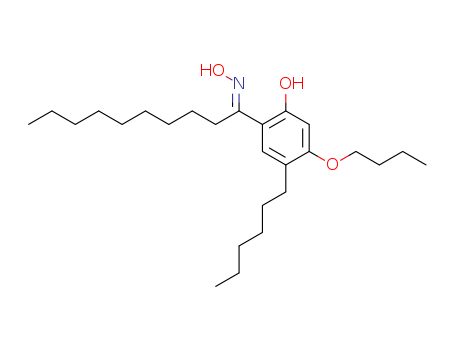 Molecular Structure of 143287-10-9 (1-Decanone, 1-(4-butoxy-5-hexyl-2-hydroxyphenyl)-, oxime)