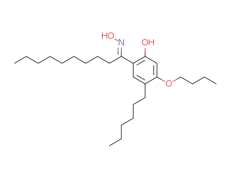 Molecular Structure of 143287-10-9 (1-Decanone, 1-(4-butoxy-5-hexyl-2-hydroxyphenyl)-, oxime)