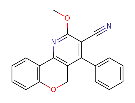 Molecular Structure of 114283-32-8 (5H-[1]Benzopyrano[4,3-b]pyridine-3-carbonitrile, 2-methoxy-4-phenyl-)
