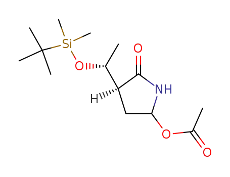 Molecular Structure of 142167-63-3 (2-Pyrrolidinone,
5-(acetyloxy)-3-[1-[[(1,1-dimethylethyl)dimethylsilyl]oxy]ethyl]-)