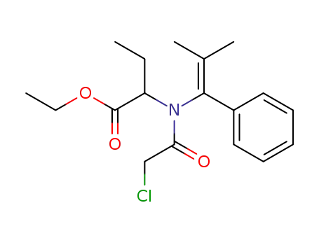 Molecular Structure of 139006-88-5 (Butanoic acid, 2-[(chloroacetyl)(2-methyl-1-phenyl-1-propenyl)amino]-,
ethyl ester)
