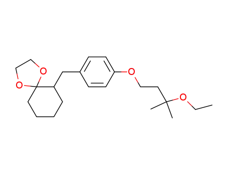 Molecular Structure of 80826-77-3 (1,4-Dioxaspiro[4.5]decane,
6-[[4-(3-ethoxy-3-methylbutoxy)phenyl]methyl]-)