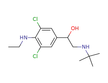 Molecular Structure of 88699-24-5 (Benzenemethanol,
3,5-dichloro-a-[[(1,1-dimethylethyl)amino]methyl]-4-(ethylamino)-)