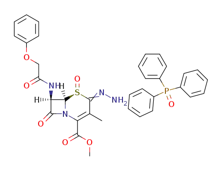 (6<i>R</i>)-4-hydrazono-3-methyl-5<i>t</i>,8-dioxo-7<i>t</i>-(2-phenoxy-acetylamino)-(6<i>r</i><i>H</i>)-5λ<sup>4</sup>-thia-1-aza-bicyclo[4.2.0]oct-2-ene-2-carboxylic acid methyl ester; compound with triphenylphosphane oxide (1:1)