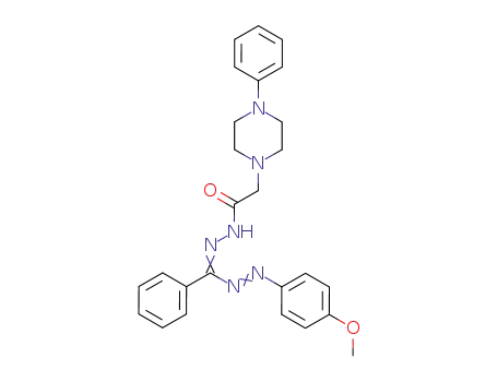 Molecular Structure of 127718-34-7 (1-{(E)-[(E)-[2-(4-methoxyphenyl)hydrazinylidene](phenyl)methyl]diazenyl}-2-(4-phenylpiperazin-1-yl)ethanone)