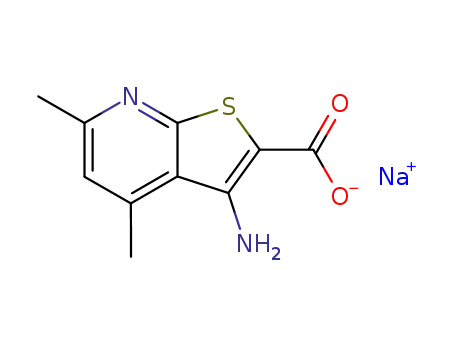Molecular Structure of 144254-93-3 (SODIUM 3-AMINO-4,6-DIMETHYLTHIENO[2,3-B]PYRIDINE-2-CARBOXYLATE)