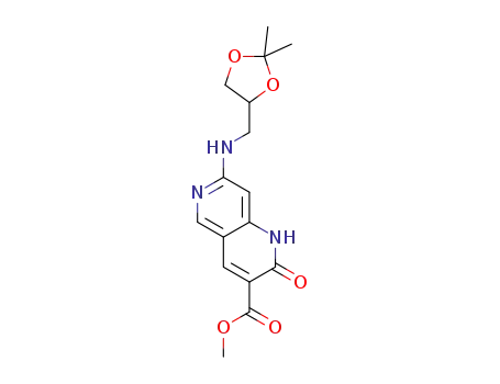 Molecular Structure of 1386447-81-9 (7-[(2,2-dimethyl-[1,3]dioxolan-4-ylmethyl)-amino]-2-oxo-1,2-dihydro-[1,6]naphthyridine-3-carboxylic acid methyl ester)