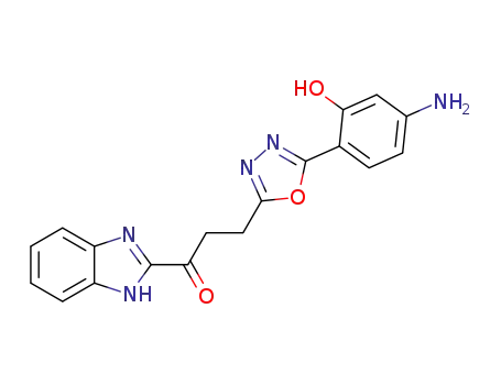 Molecular Structure of 1394140-28-3 (3-(5-(4-amino-2-hydroxyphenyl)-1,3,4-oxadiazol-2-yl)-1-(1H-benzo[d]imidazol-2-yl)propan-1-one)