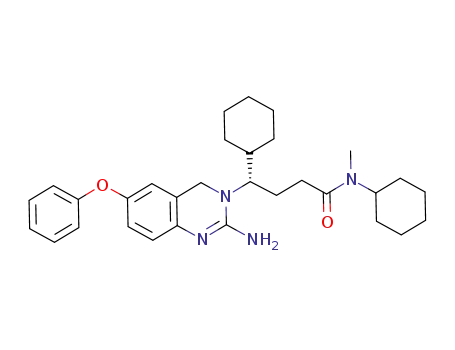 Molecular Structure of 877032-57-0 (3(4H)-Quinazolinebutanamide, 2-amino-N,g-dicyclohexyl-N-methyl-6-phenoxy-, (gS)-)
