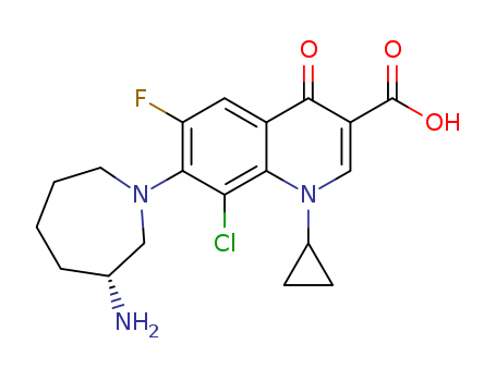 141388-76-3,(R)-7-(3-Aminohexahydro-1H-azepin-1-yl)-8-chloro-1-cyclopropyl-6-fluoro-1,4-dihydro-4-oxo-3-quinolinecarboxylic acid,3-Quinolinecarboxylicacid, 7-(3-aminohexahydro-1H-azepin-1-yl)-8-chloro-1-cyclopropyl-6-fluoro-1,4-dihydro-4-oxo-,(R)- (9CI);