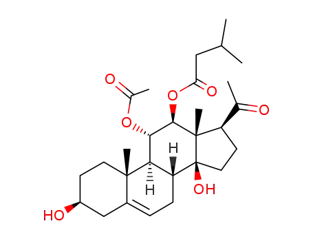 Molecular Structure of 10163-83-4 (11α-Acetoxy-3β,14β-dihydroxy-12β-[(3-methyl-1-oxobutyl)oxy]pregn-5-en-20-one)