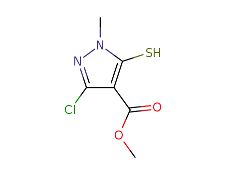 Molecular Structure of 109056-72-6 (1H-Pyrazole-4-carboxylicacid, 3-chloro-5-mercapto-1-methyl-, methyl ester)