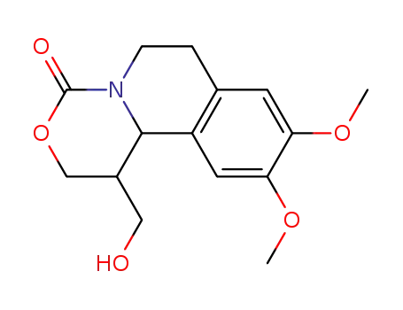 Molecular Structure of 100783-51-5 (2H,4H-[1,3]Oxazino[4,3-a]isoquinolin-4-one,  1,6,7,11b-tetrahydro-1-(hydroxymethyl)-9,10-dimethoxy-)