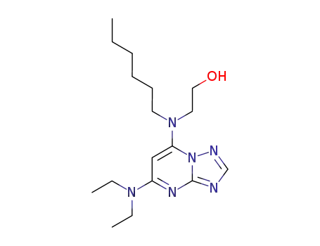 Molecular Structure of 100557-06-0 (2-[(4-diethylamino-1,5,7,9-tetrazabicyclo[4.3.0]nona-2,4,6,8-tetraen-2 -yl)-hexyl-amino]ethanol)