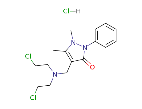 Molecular Structure of 10070-95-8 (4-{[bis(2-chloroethyl)amino]methyl}-2,5-dimethyl-1-phenyl-1,2-dihydro-3H-pyrazol-3-one hydrochloride (1:1))