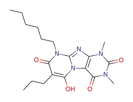 Molecular Structure of 102212-57-7 (Pyrimido[2,1-f]purine-2,4,8(1H,3H,9H)-trione,  9-hexyl-6-hydroxy-1,3-dimethyl-7-propyl-)