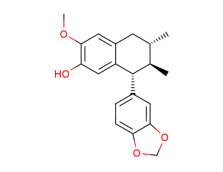 Molecular Structure of 10240-16-1 ((6R)-8β-(1,3-Benzodioxol-5-yl)-5,6,7,8-tetrahydro-3-methoxy-6,7α-dimethylnaphthalen-2-ol)