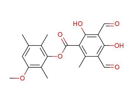 Molecular Structure of 23004-60-6 (Benzoicacid, 3,5-diformyl-2,4-dihydroxy-6-methyl-, 3-methoxy-2,5,6-trimethylphenylester)