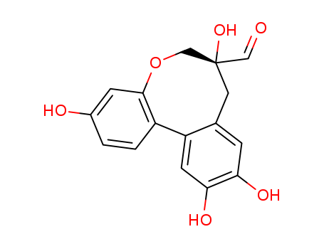 Molecular Structure of 111534-98-6 (6H-Dibenz[b,d]oxocin-7-carboxaldehyde,7,8-dihydro-3,7,10,11-tetrahydroxy-, (7R,12aS)-)