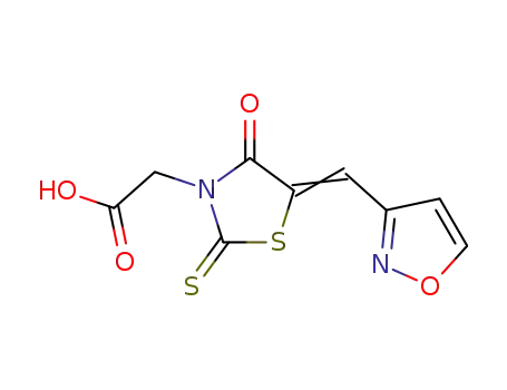 Molecular Structure of 1022-55-5 ([5-(1,2-oxazol-3-ylmethylidene)-4-oxo-2-thioxo-1,3-thiazolidin-3-yl]acetic acid)
