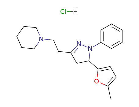 Molecular Structure of 102129-33-9 (Piperidine,1-[2-[4,5-dihydro-5-(5-methyl-2-furanyl)-1-phenyl-1H-pyrazol-3-yl]ethyl]-,hydrochloride (1:1))