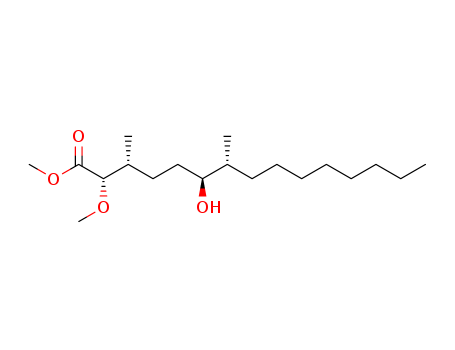 102616-25-1,methyl (2R,3S,6S,7S)-6-hydroxy-2-methoxy-3,7-dimethylpentadecanoate,Pentadecanoicacid, 6-hydroxy-2-methoxy-3,7-dimethyl-, methyl ester, (2R*,3S*,6S*,7S*)-(9CI); Pentadecanoic acid, 6-hydroxy-2-methoxy-3,7-dimethyl-, methyl ester,(2R*,3S*,6S*,7S*)-(?à)-