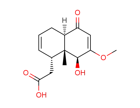Molecular Structure of 104199-17-9 ([(1R,4aR,8S,8aR)-8-hydroxy-7-methoxy-8a-methyl-5-oxo-1,4,4a,5,8,8a-hexahydronaphthalen-1-yl]acetic acid)