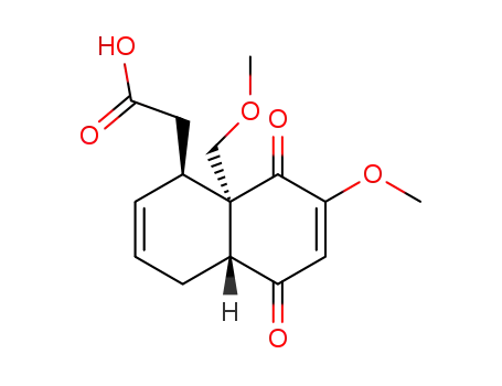 Molecular Structure of 104199-16-8 ([(1R,4aR,8aR)-7-methoxy-8a-(methoxymethyl)-5,8-dioxo-1,4,4a,5,8,8a-hexahydronaphthalen-1-yl]acetic acid)
