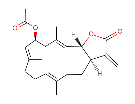 104992-94-1,kericembrenolide A,Cyclotetradeca[b]furan-2(3H)-one,12-(acetyloxy)-3a,4,5,8,9,12,13,15a-octahydro-6,10,14-trimethyl-3-methylene-,[3aR-(3aR*,6E,10E,12S*,14E,15aS*)]-; Kericembrenolide A